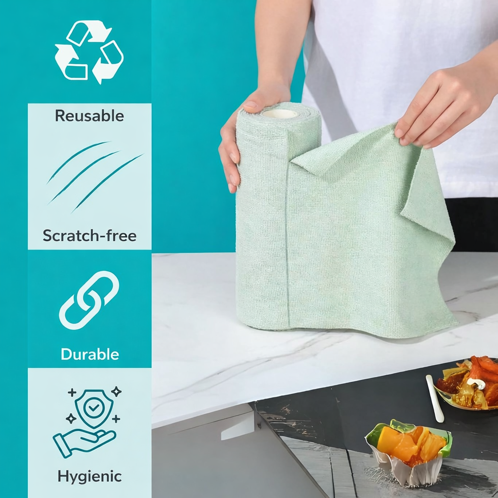 Reusable Microfiber Cleaning Cloth Roll