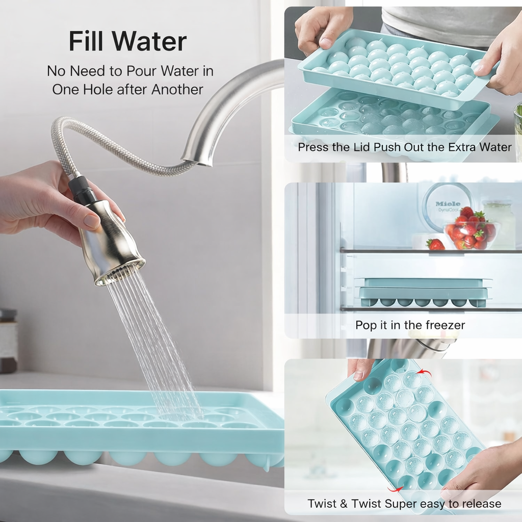 Round Ice Cube Trays for Freezer (Pack Of 2)