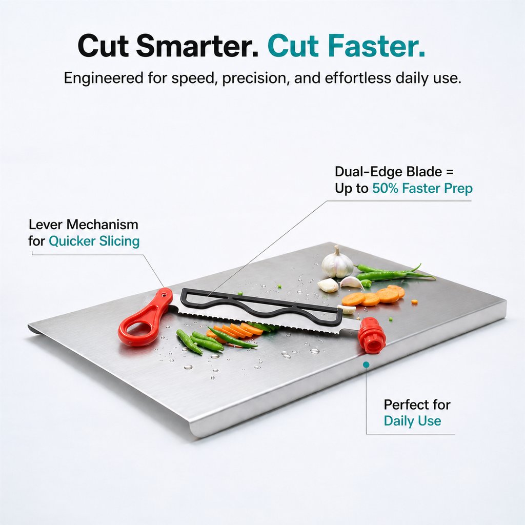 Stainless Steel Chopping Board with Built in Cutter
