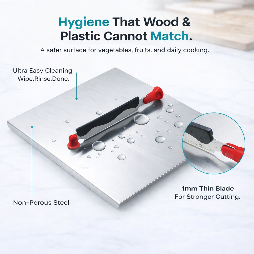 Stainless Steel Chopping Board with Built in Cutter