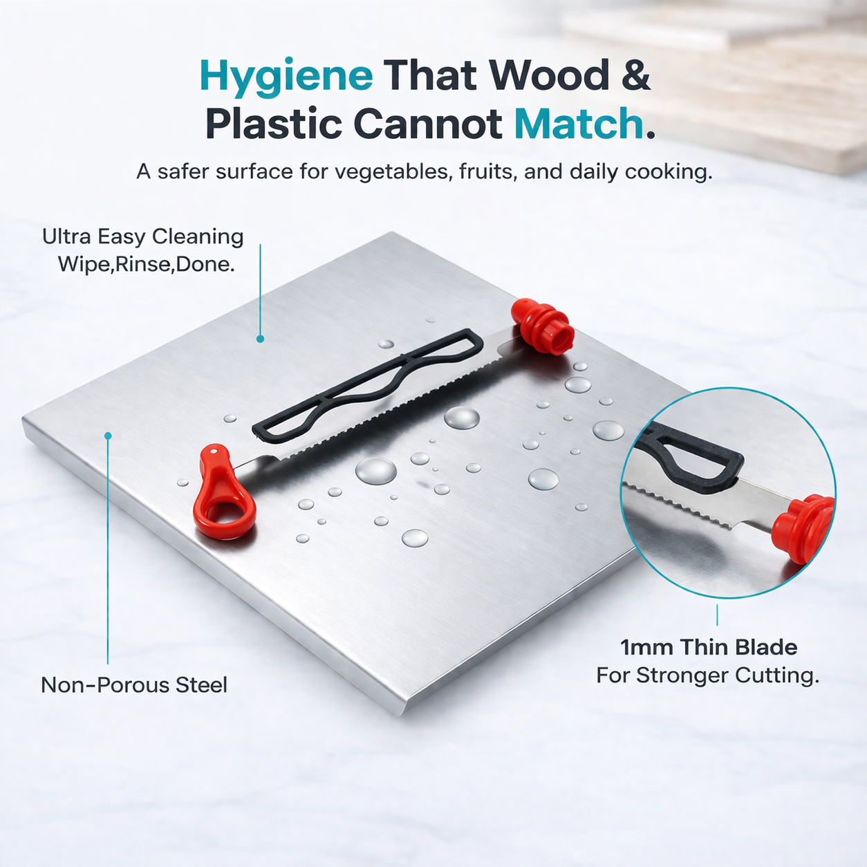Stainless Steel Chopping Board with Built in Cutter